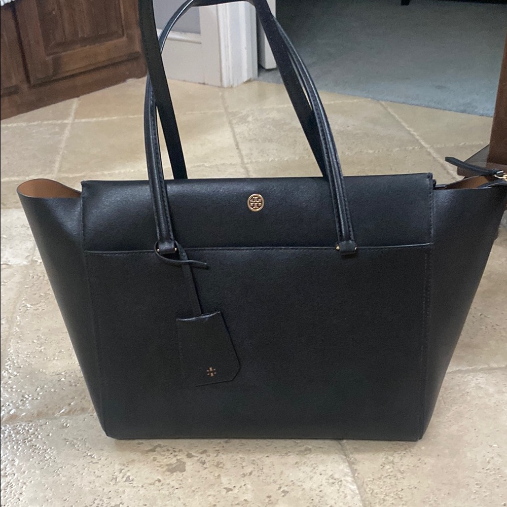 Tory Burch Black Leather Tote Bag